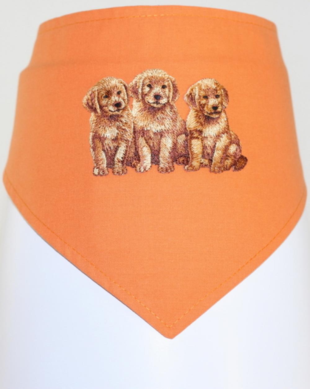 Hundehalstuch 3 Hunde auf orange, Applikation