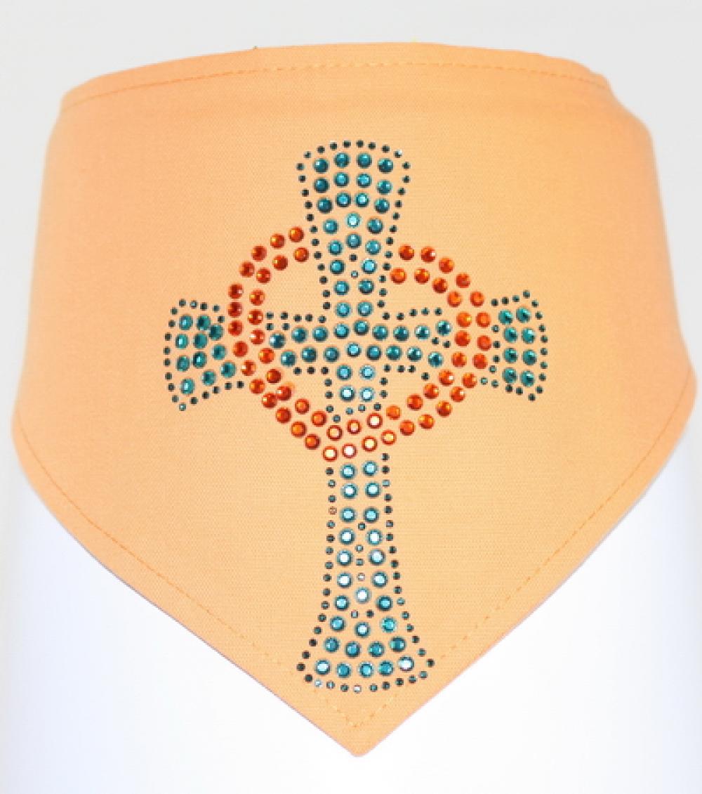 Halstuch für Hunde türkisfarbenes Kreuz auf mandarin, Strass